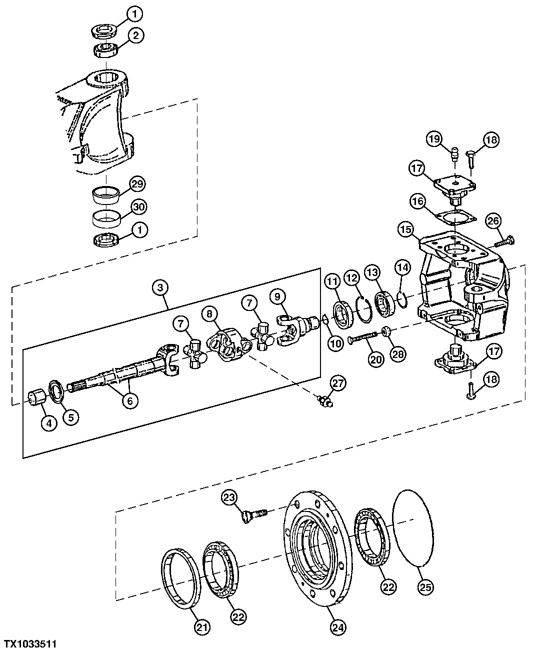 Front Axle Housings, Hubs and Universal Joints (w/ MFWD)