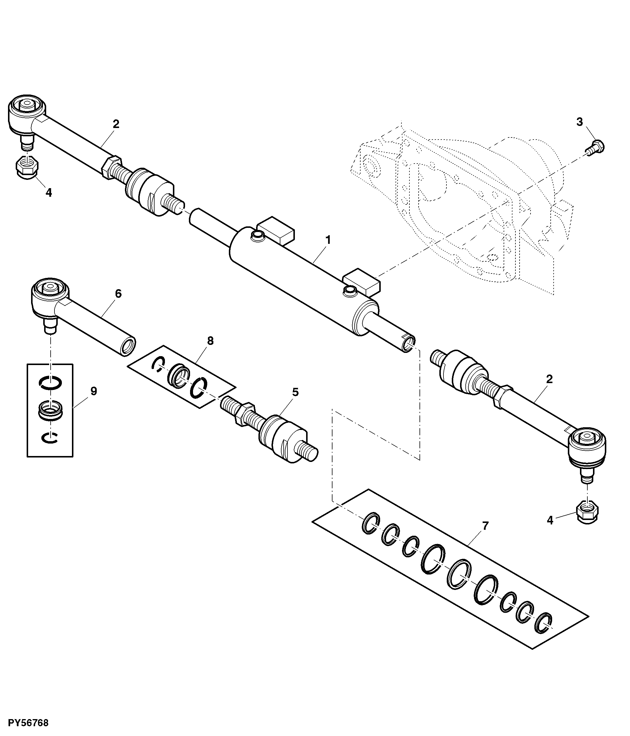Steering Cylinder and Tie Rods, MFWD (011053 - )