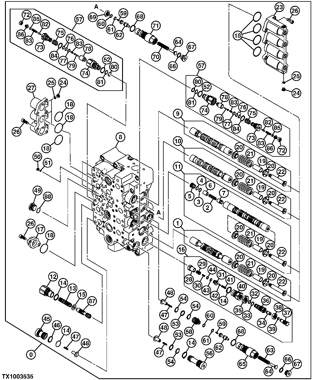 Control Valve Body and Spools (4 Spool Side)