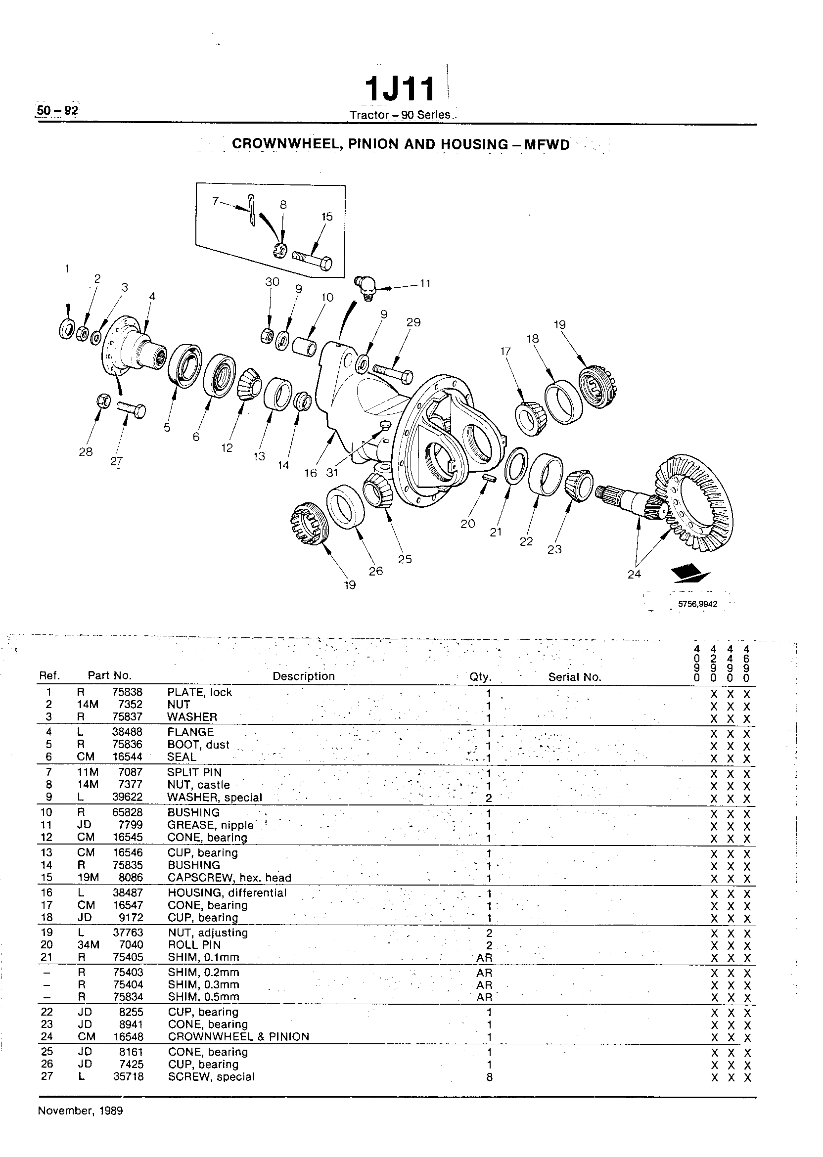 Power Train Crownwheel and Pinion - MFWD (Continued)