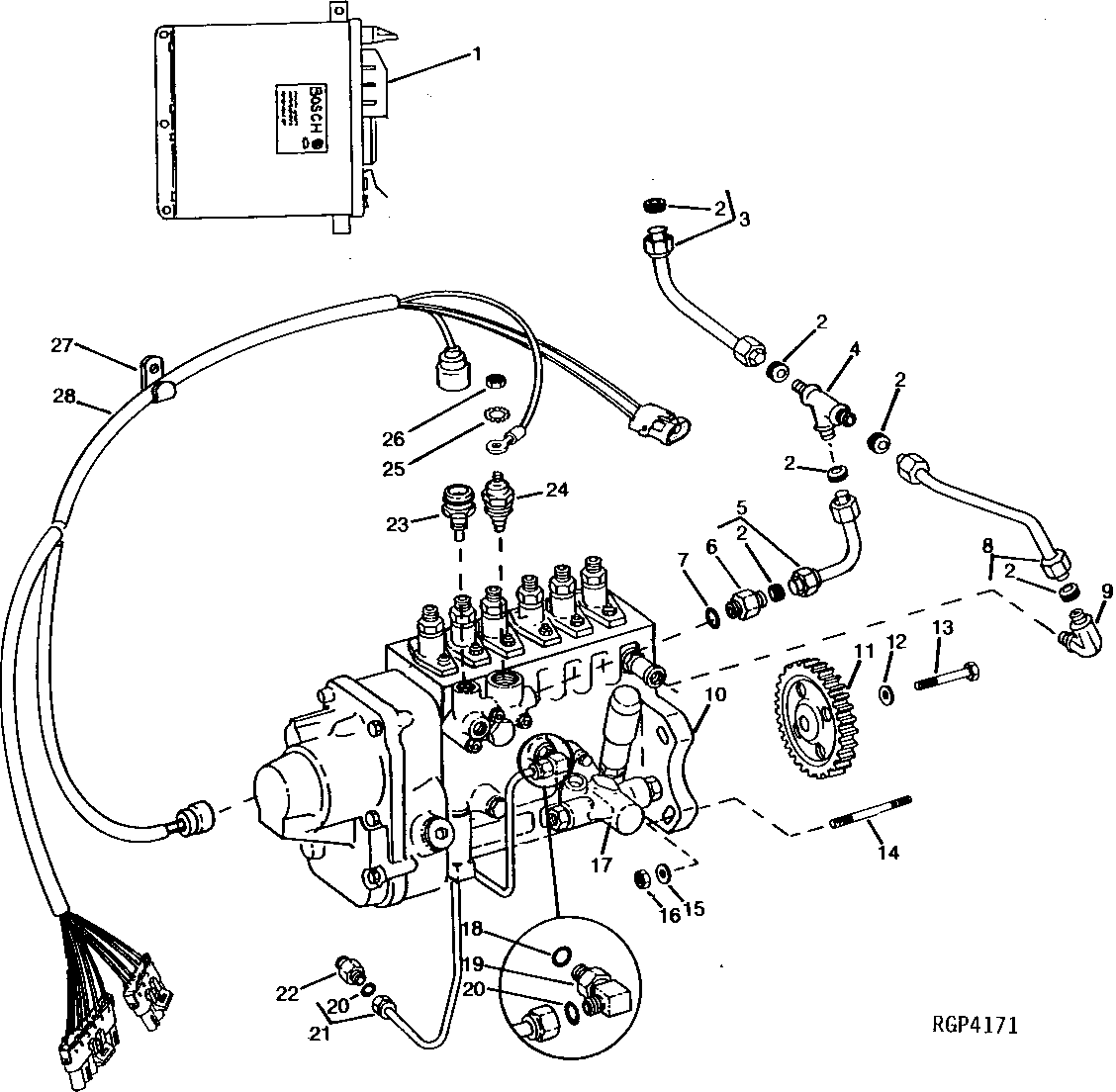 FUEL INJECTION PUMP, LUBE LINE AND ENGINE CONTROLLER (6076HH030)