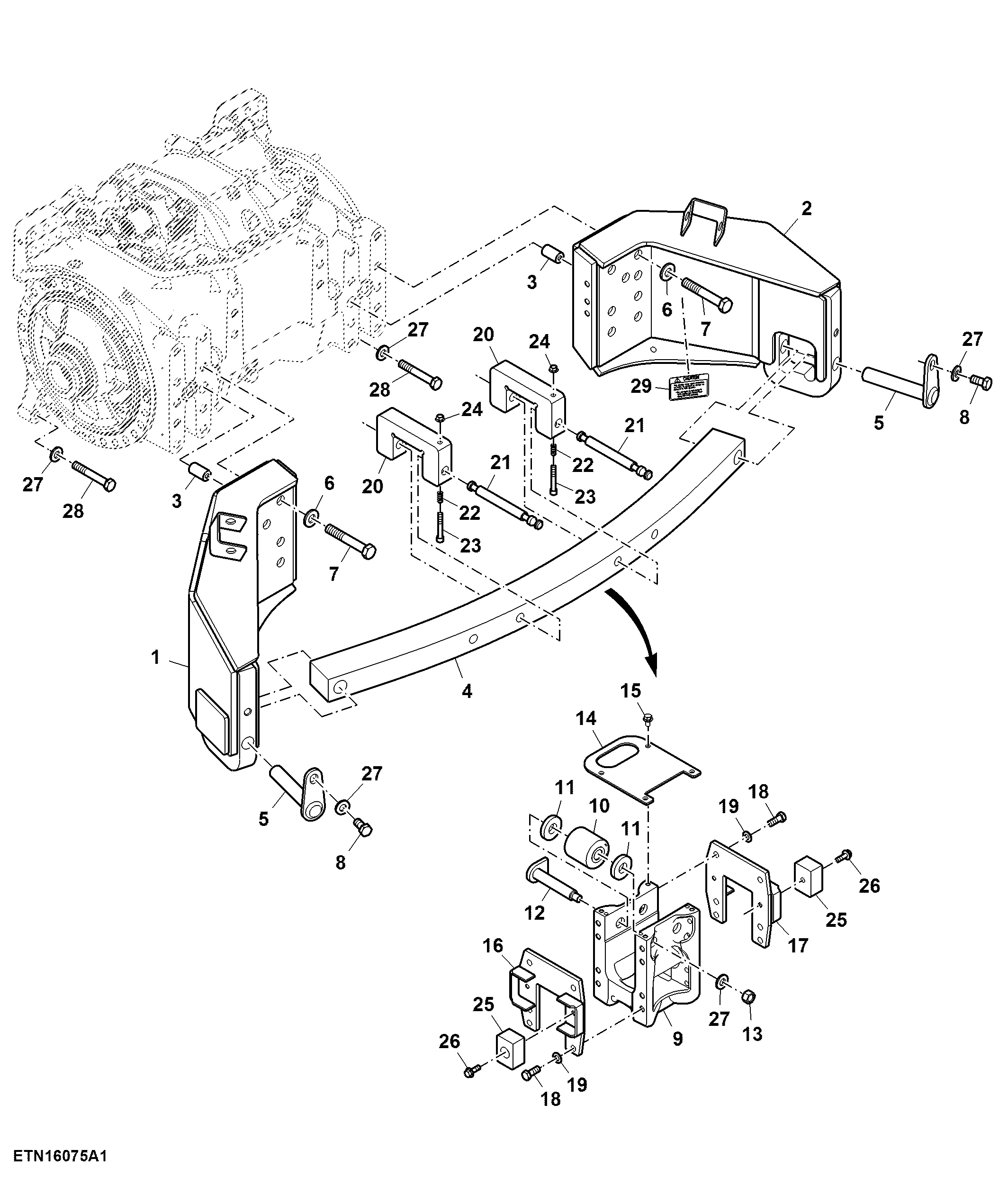 Drawbar Support, Wide-Swing, W/ Warning Label