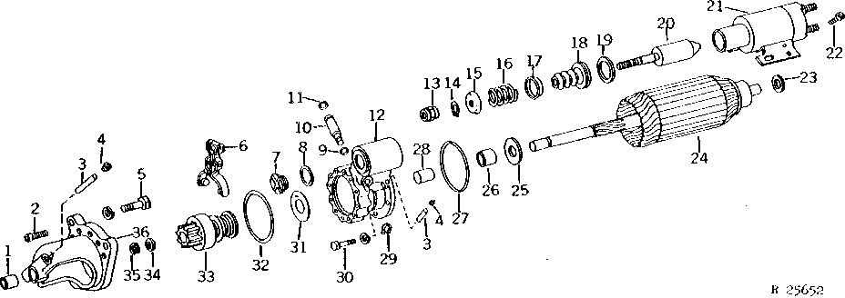 STARTER DRIVE, SOLENOID SWITCH, AND ARMATURE