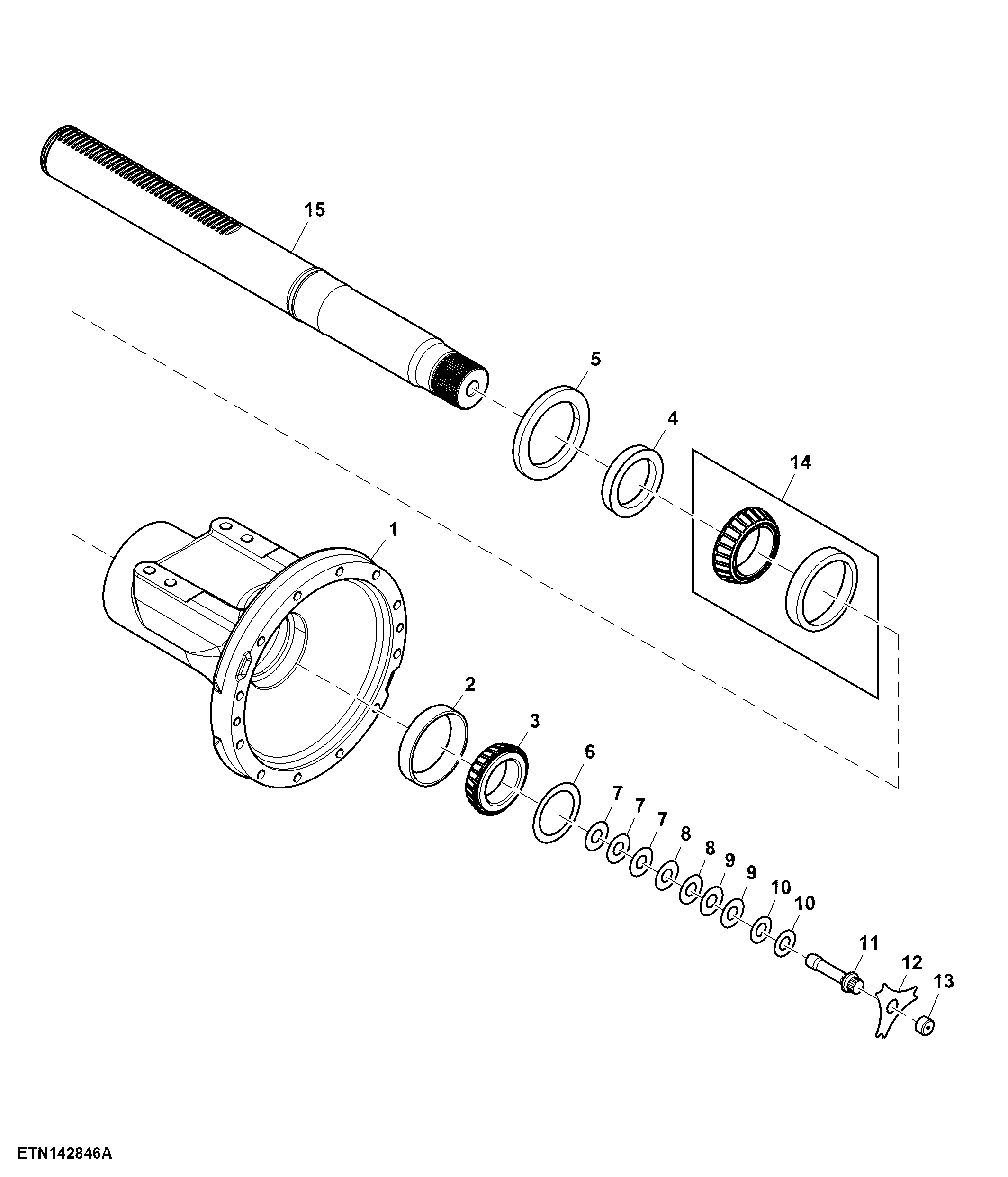 Rear Axle, 100 mm long, 425 mm Diff Case (LH Illustrated)