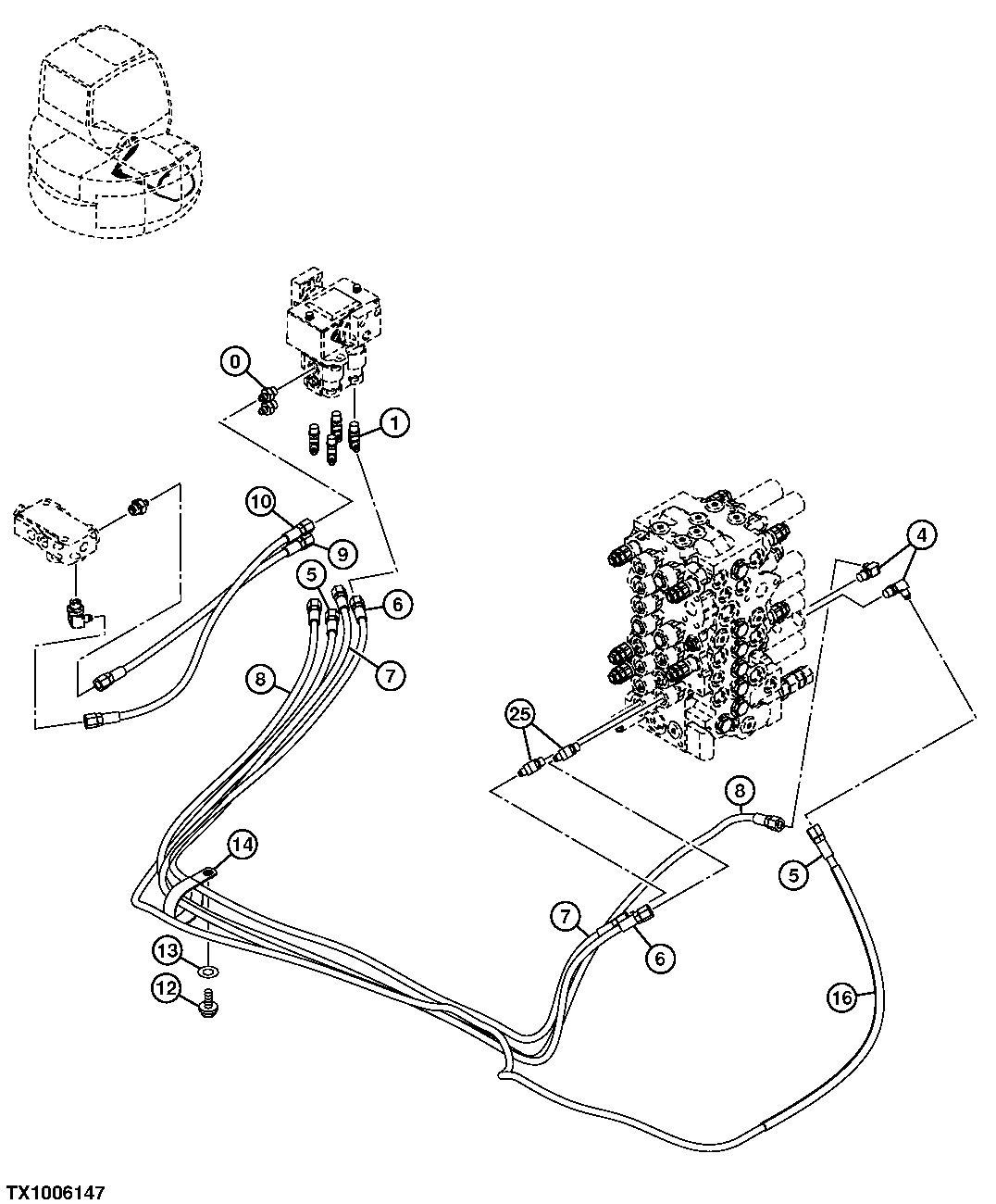 PILOT LINES (CONTROL VALVE TO TRAVEL PILOT CONTROLLER)
