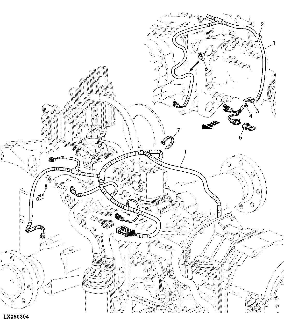 TRANSMISSION WIRING HARNESS, REAR (OPEN OPERATOR'S STATION)