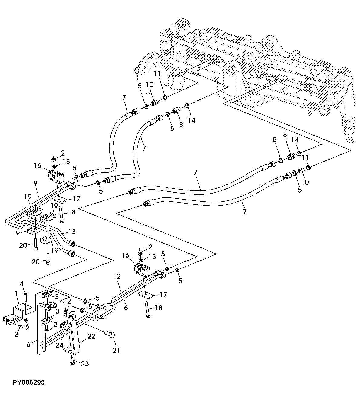 HYDROSTATIC STEERING OIL LINES, WITH TWO DOUBLE - ACTING CYLINDERS (W/O MFWD FRONT AXLE)
