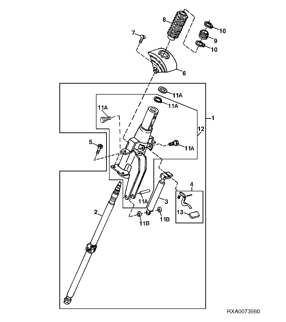 Steering Column And Mounting (2-Post Folding Rops)