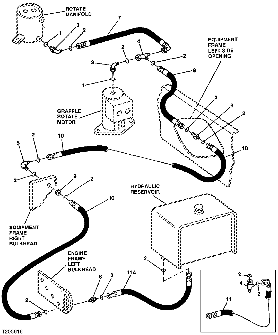 ROTATE CASE DRAIN HYDRAULIC LINES ( -601493)