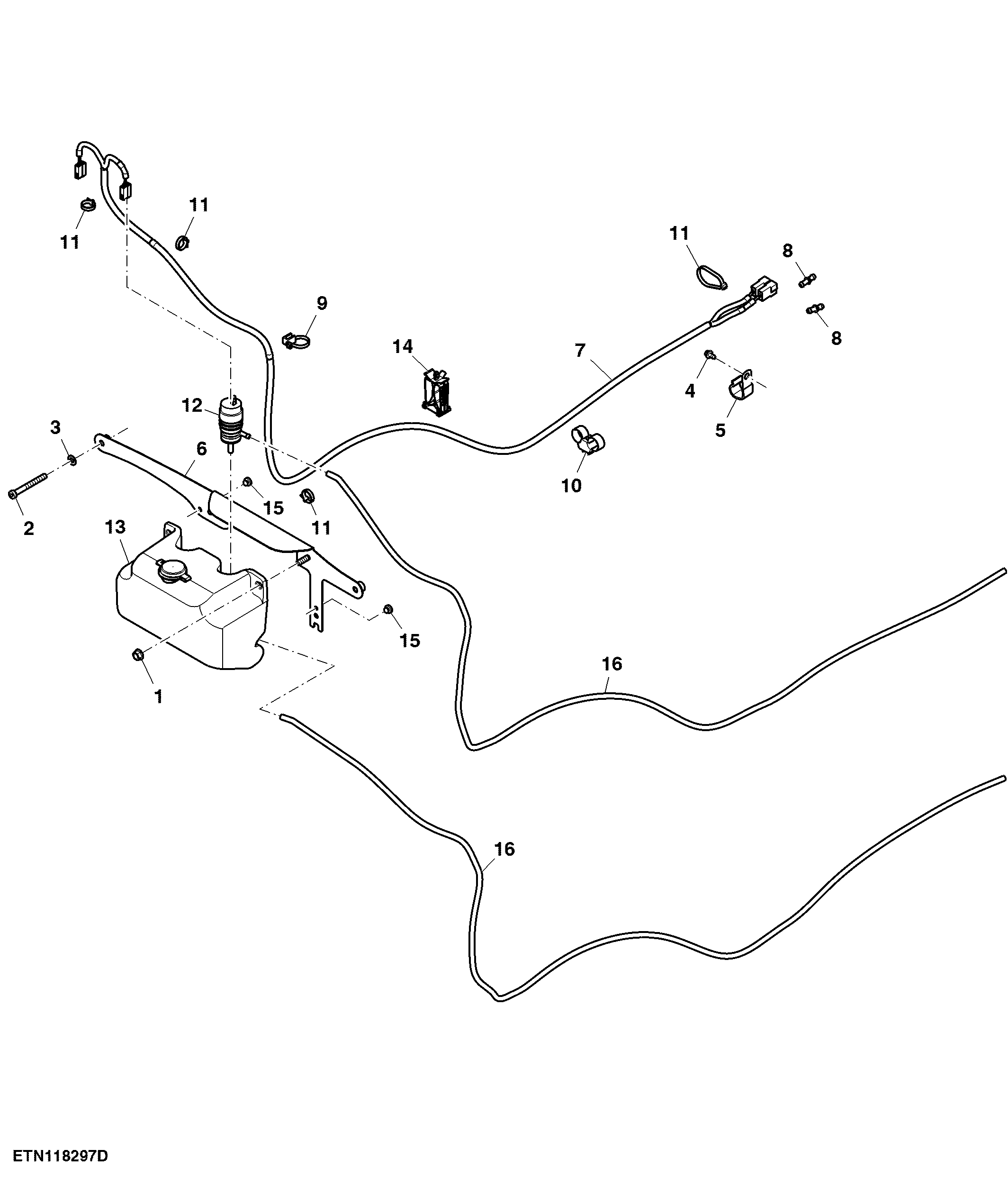 Reservoir, Windshield Washer, Front / Rear, W/ Horizontal Exhaust System