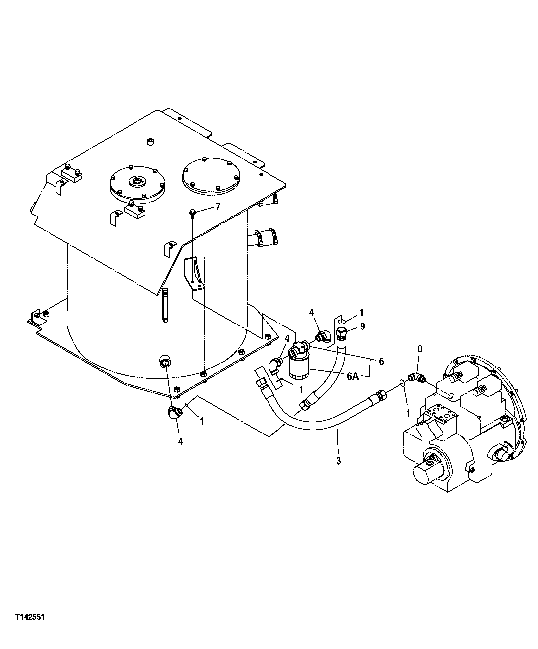 MAIN HYDRAULIC PUMP CASE DRAIN HOSES AND FILTER