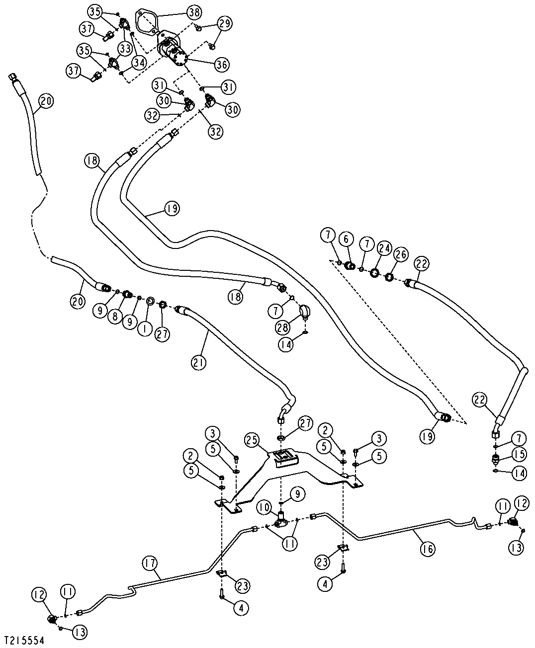 FRONT AXLE OIL COOLING RECIRCULATION LINES AND RECIRCULATION PUMP