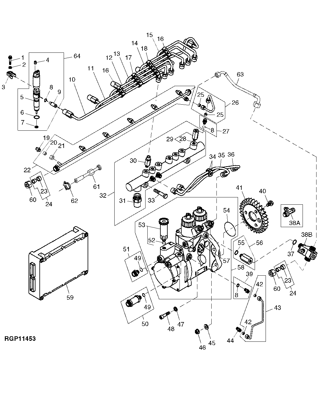 FUEL INJECTION PUMP, LUBE LINE AND ENGINE CONTROLLER