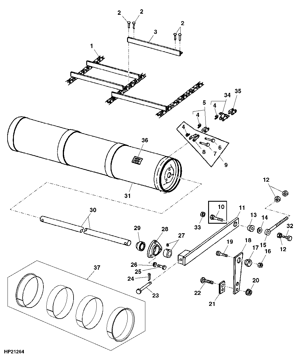 FEEDER CONVEYOR IDLER SHAFT, DRUM AND CHAIN