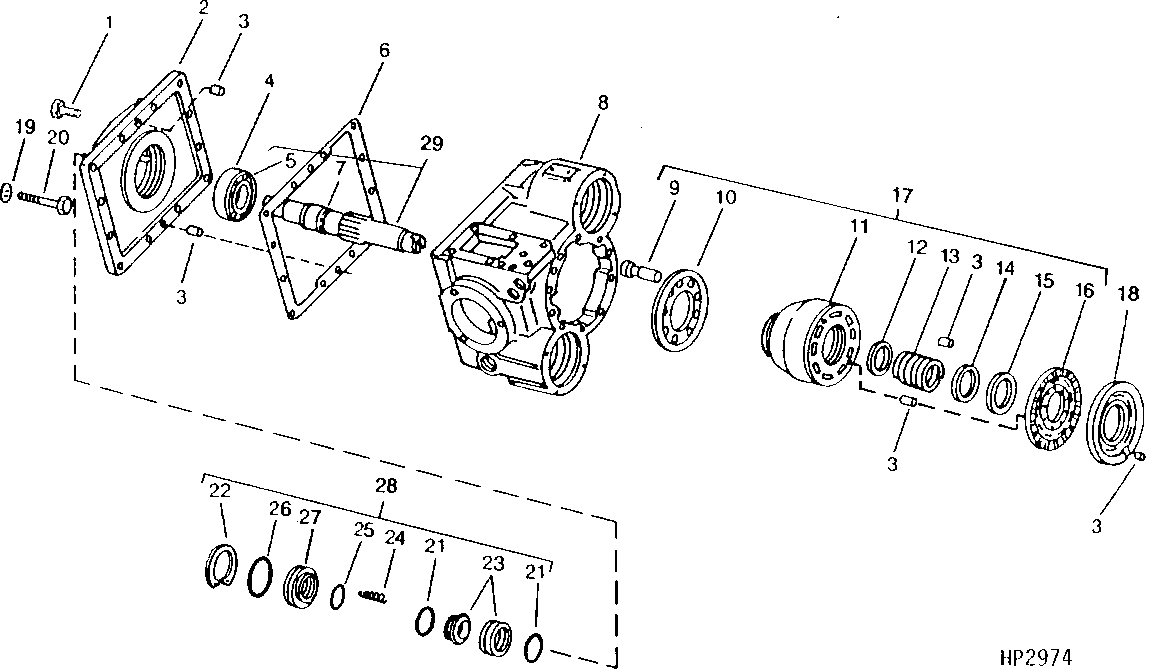 HYDROSTATIC DRIVE PUMP,FRONT COVER AND SHAFT