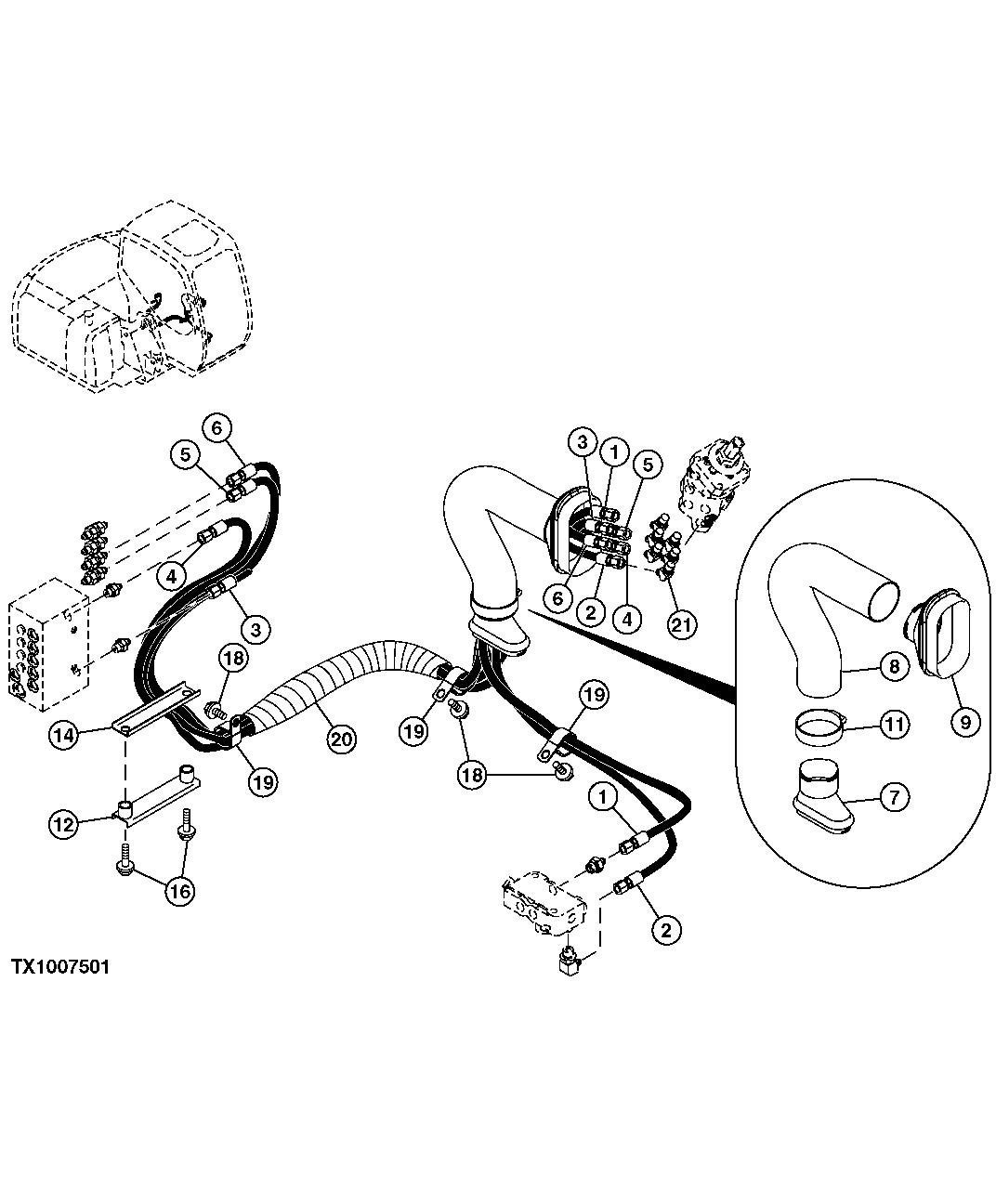 PILOT HOSES(LEFT PILOT CONTROLLER TO FLOW REGULATING MANIFOLD)