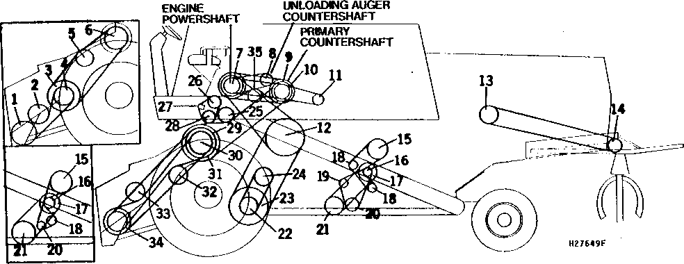 SHEAVES, SPROCKETS, AND TIGHTENERS ON LEFT-HAND SIDE