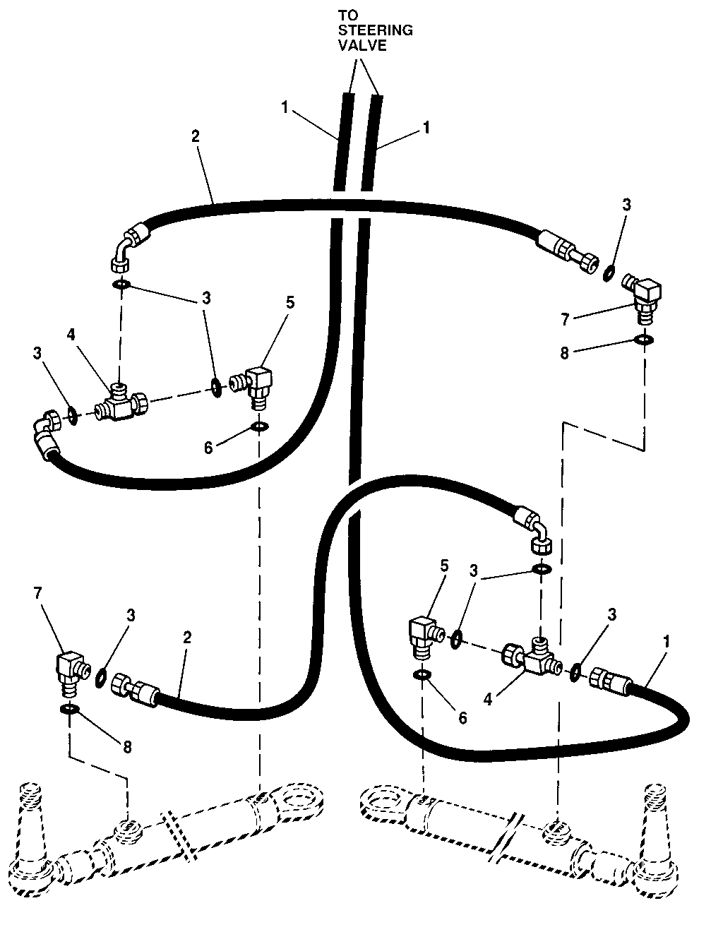 FRONT STEERING MAIN FRAME AND CYLINDER HOSES (554838 - )
