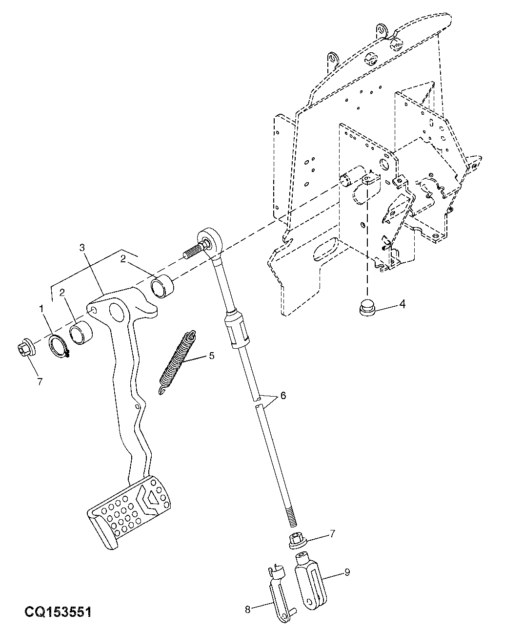 CLUTCH PEDAL AND LINKAGE (COLLARSHIFT OR SYNCSHUTTLE™ TRANSMISSION) (WITHOUT CAB)