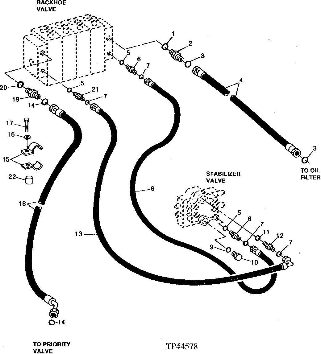 Backhoe And Stabilizer Valve Pressure And Return Hydraulics (SN -796890 5-Function) (SN -798064 4-Function)
