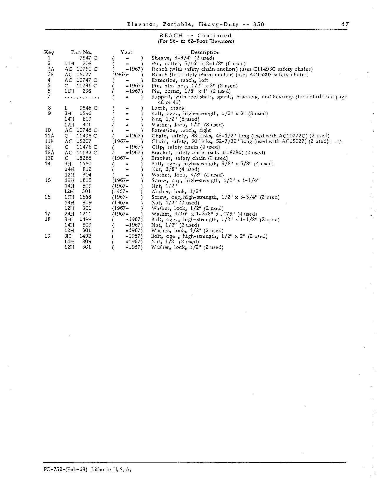 REACHES: For 56- to 62-foot Elevators (Continued)