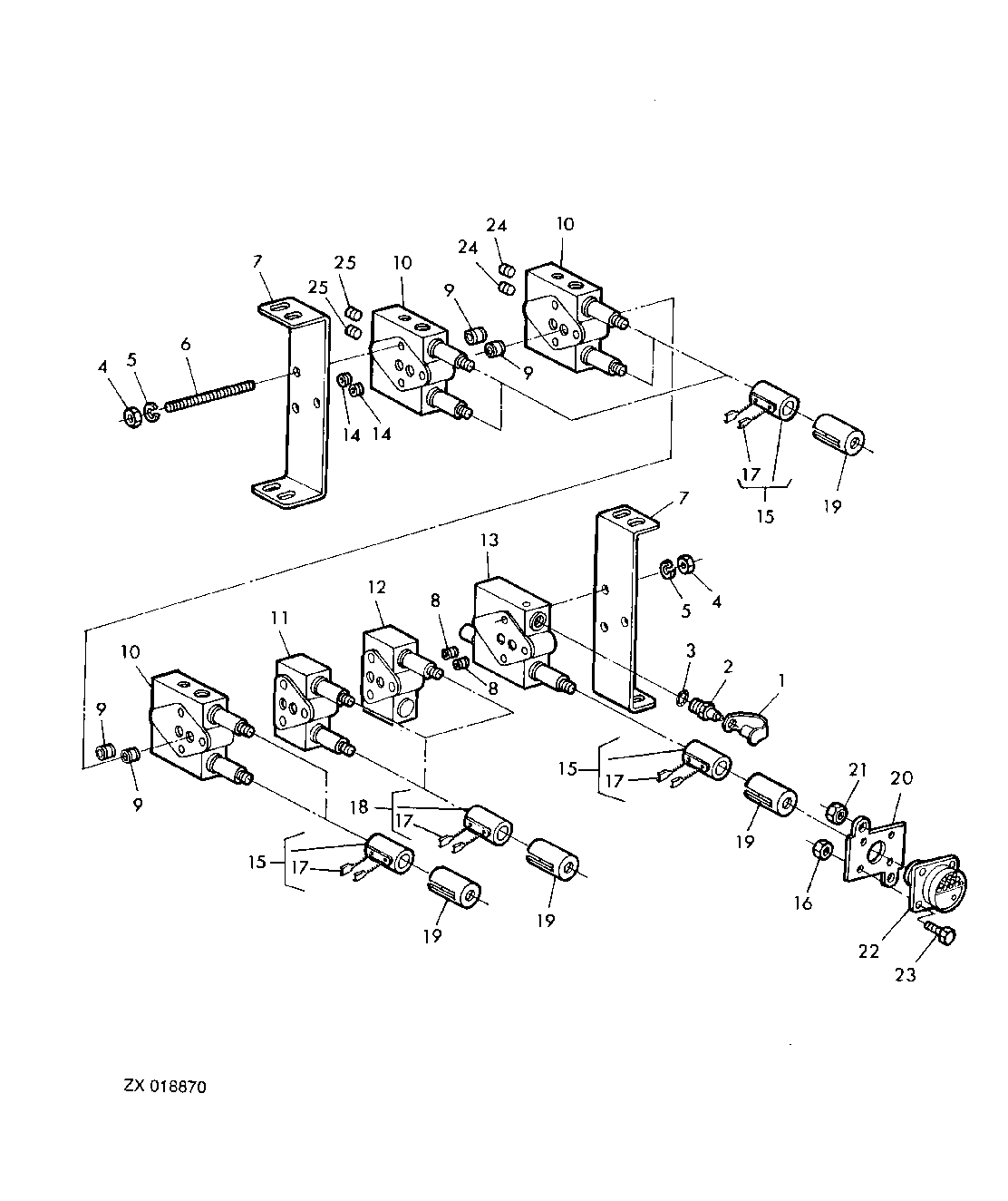 SIX STACK SOLENOID CONTROL VALVE MODULE ASSEMBLY AND MOUNTINGS