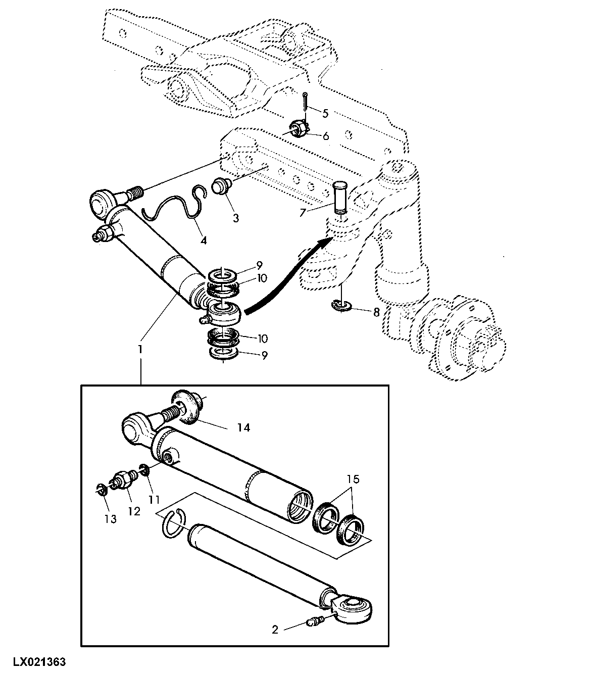 FRONT AXLE, STEERING CYLINDER, W/O FRONT WHEEL DRIVE (LOW VERSION)