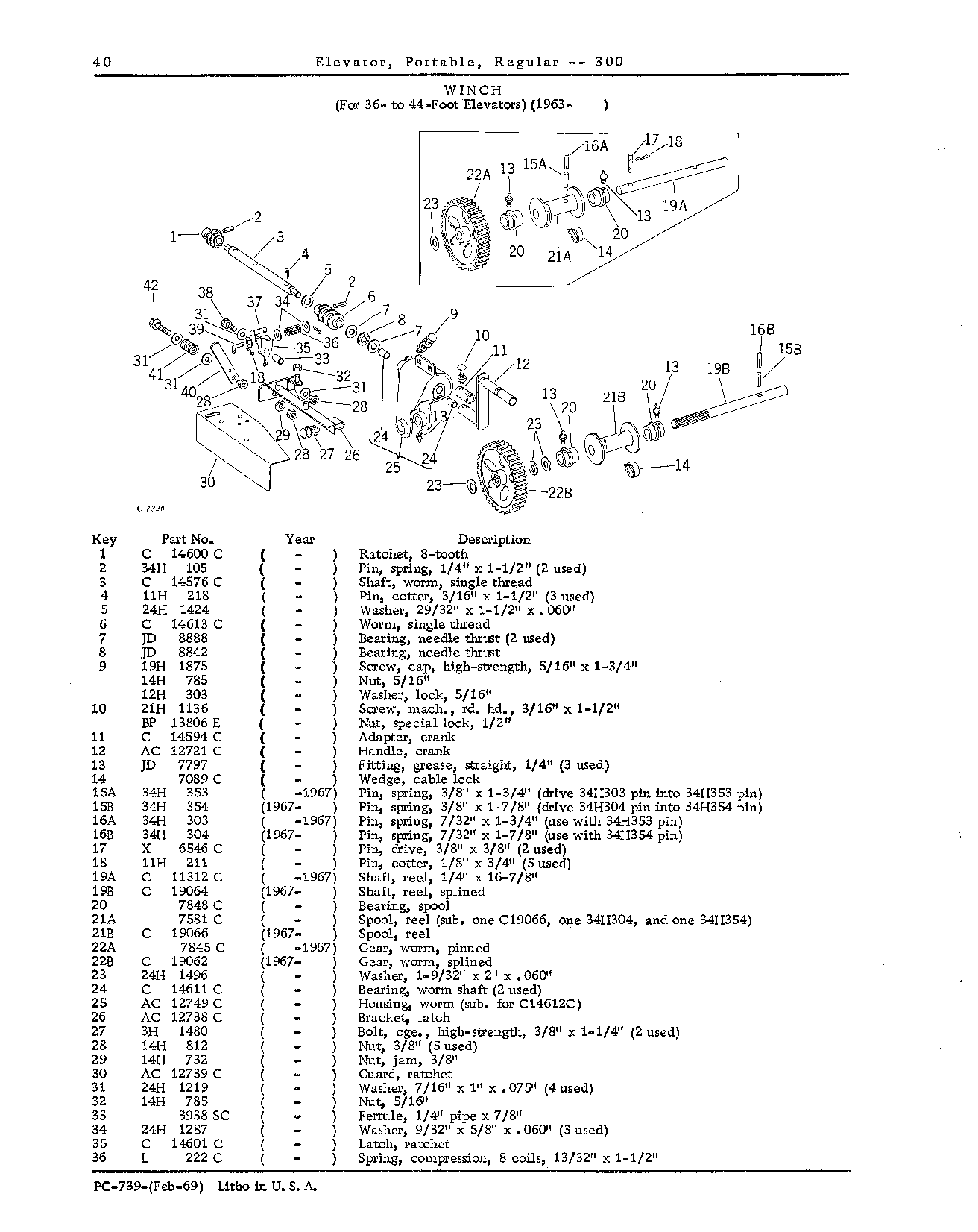 WINCH AND LATCH (For 36- to 44-Foot Elevators) (1963- )
