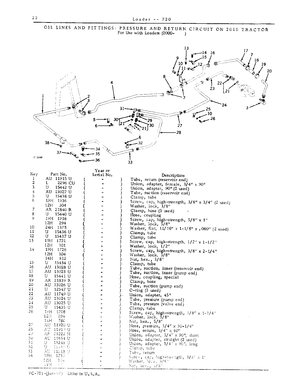 Oil lines and fittings- Loader (2000- ) on 2010 Tractor