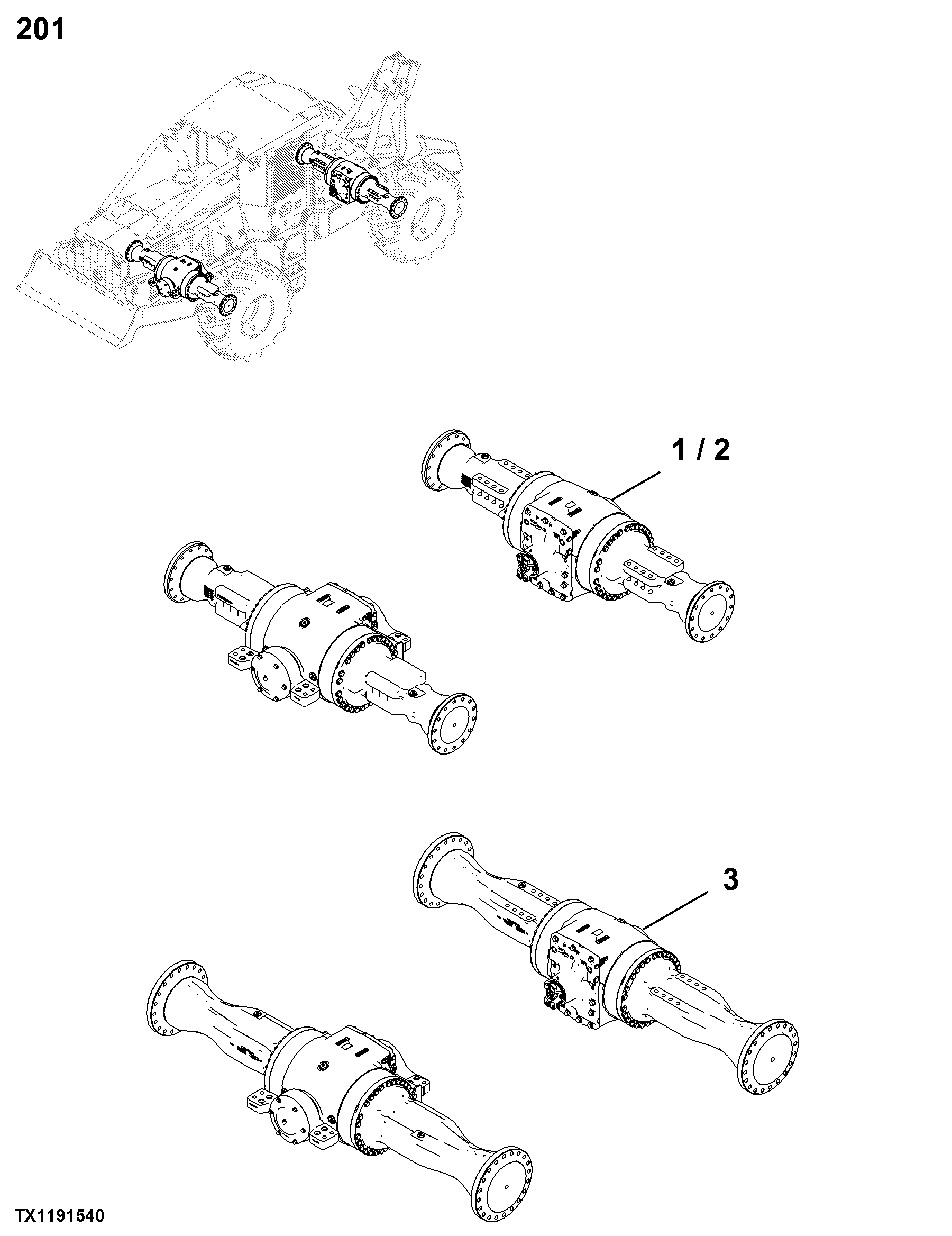0201 Drive Axle HSG & Support (Including Final Drives)