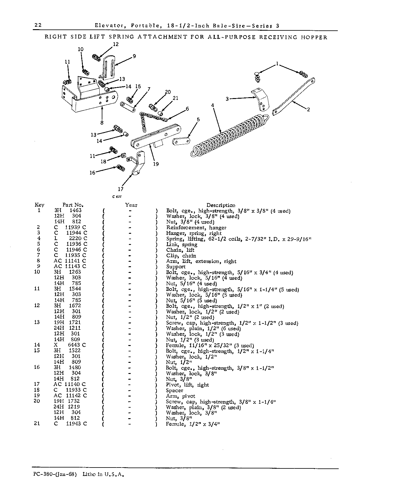 Right Side Lift Spring Attachment for All-Purpose Receiving Hopper