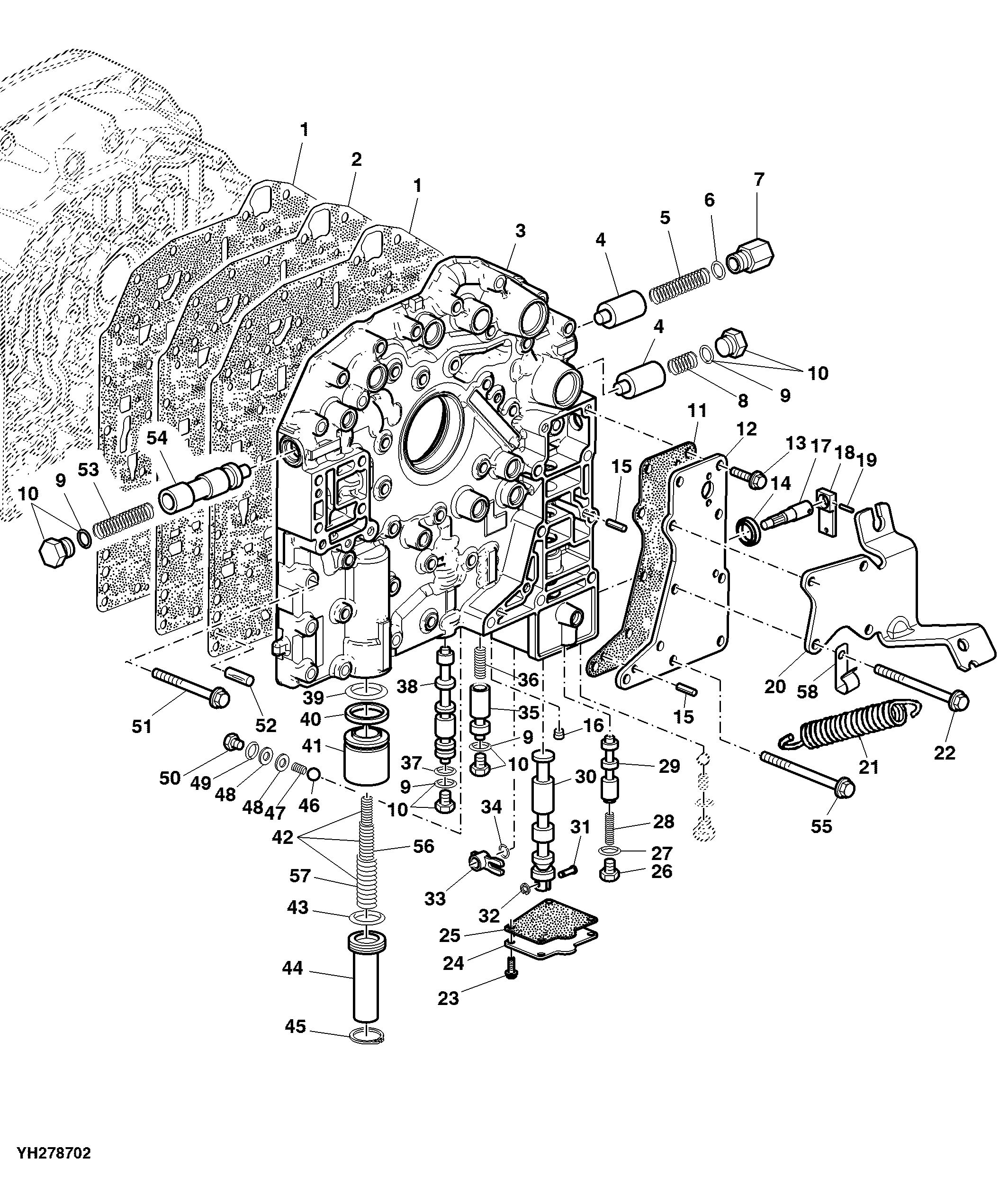 FRONT COVER AND VALVES WITH MECHANICAL REVERSER CONTROL