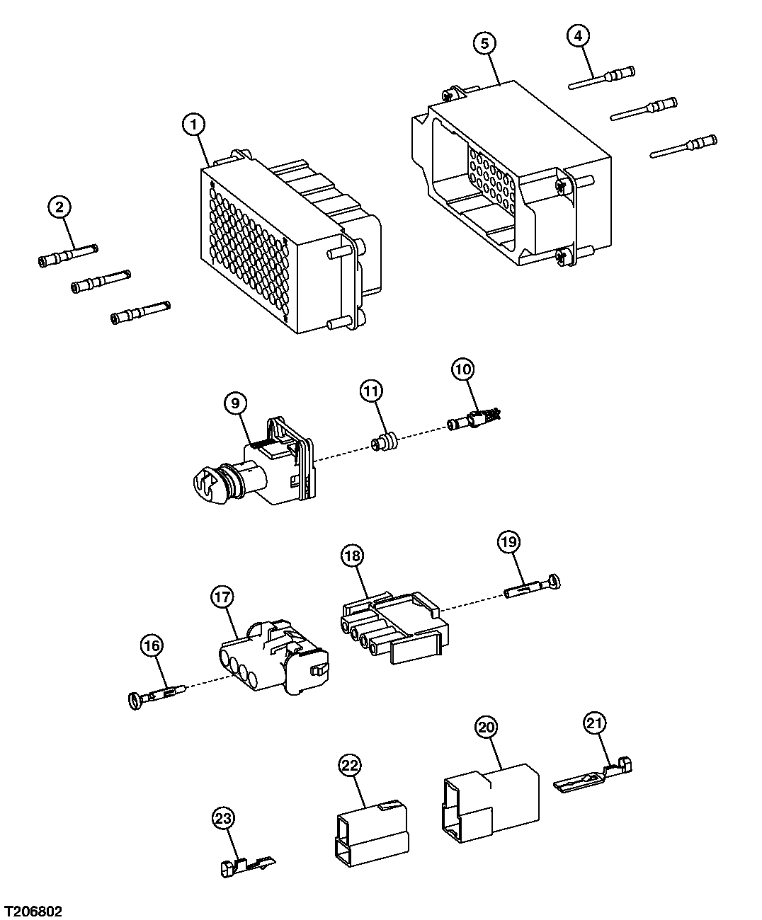 MAIN INSTRUMENT PANEL, ROOF PANEL, BACKUP ALARM, AND SOLENOID ELECTRICAL CONNECTORS