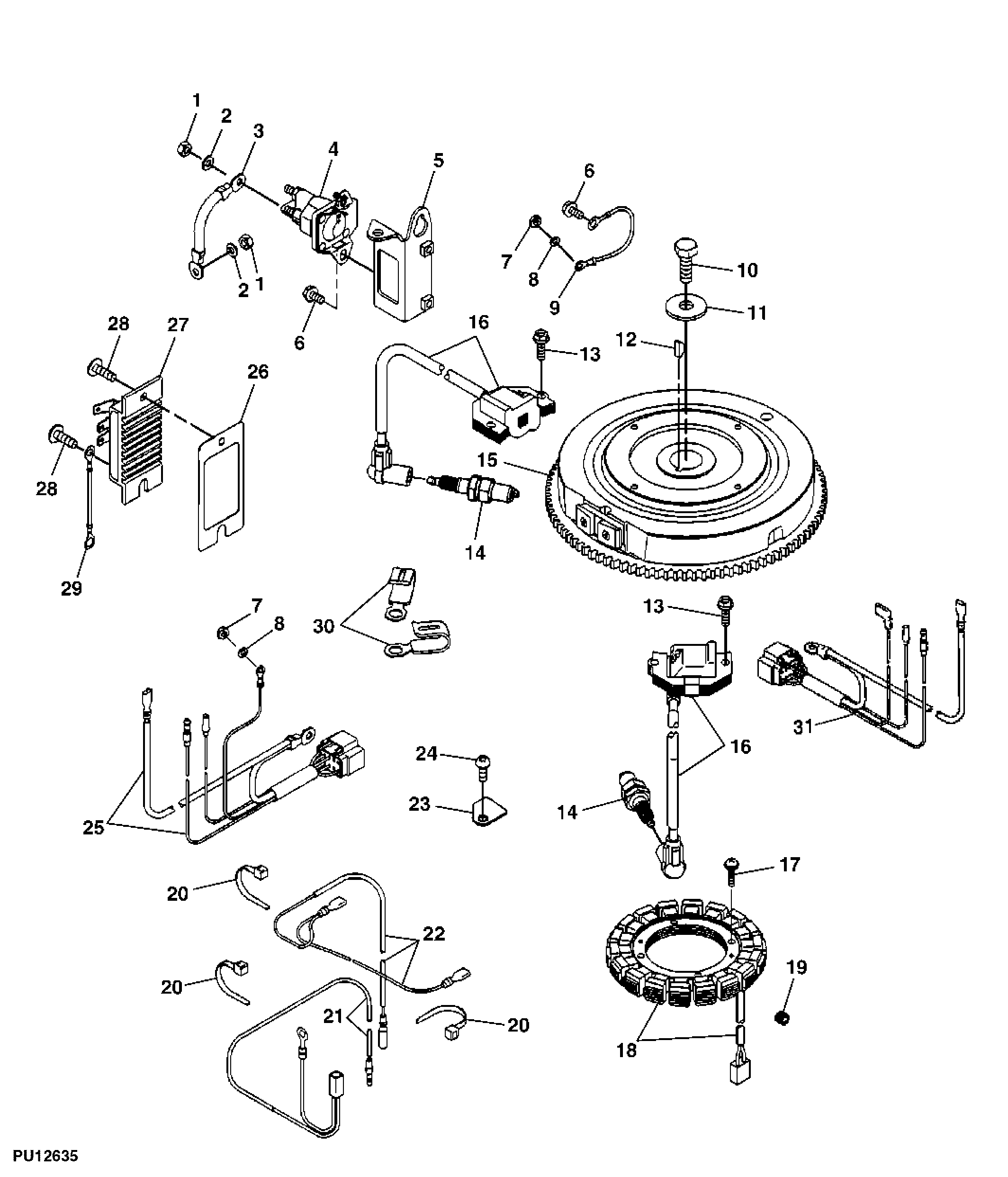 Flywheel, Ignition Coil and Stator (180001 - )