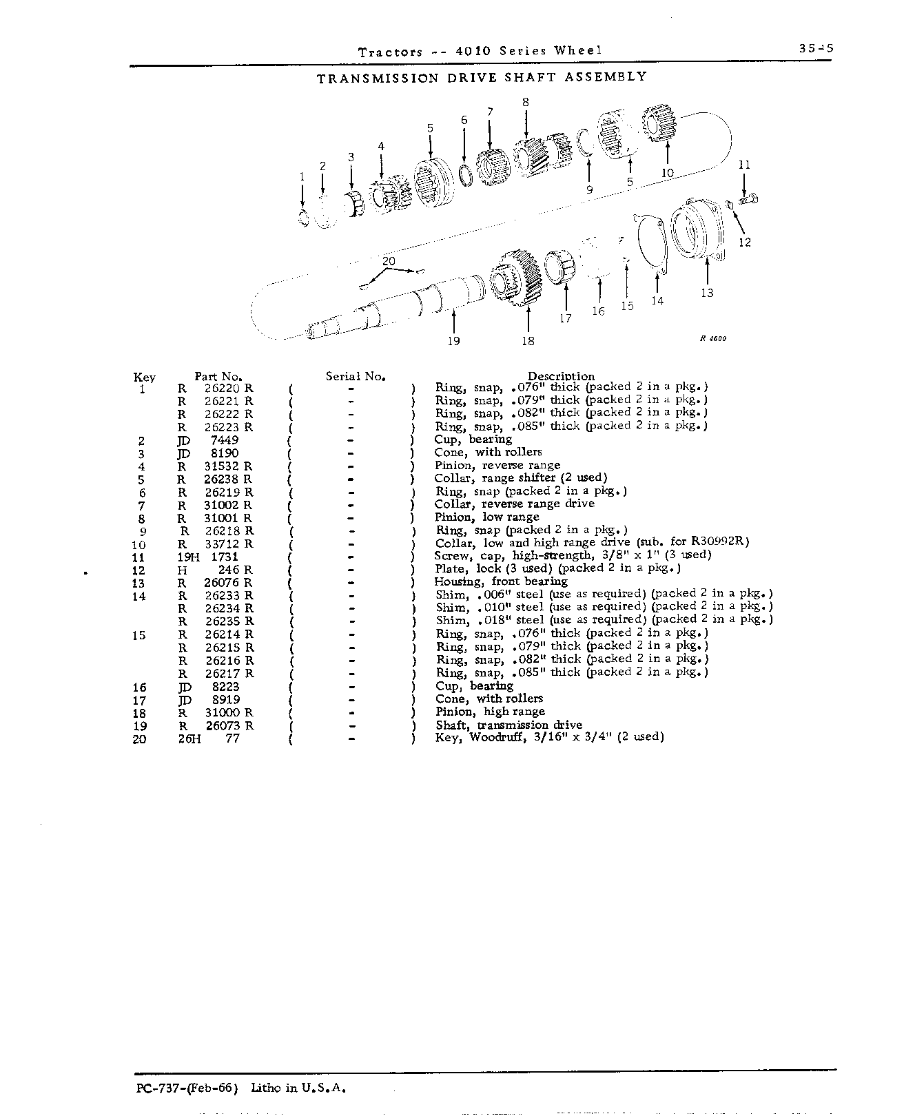 Pinion, high range, transmission