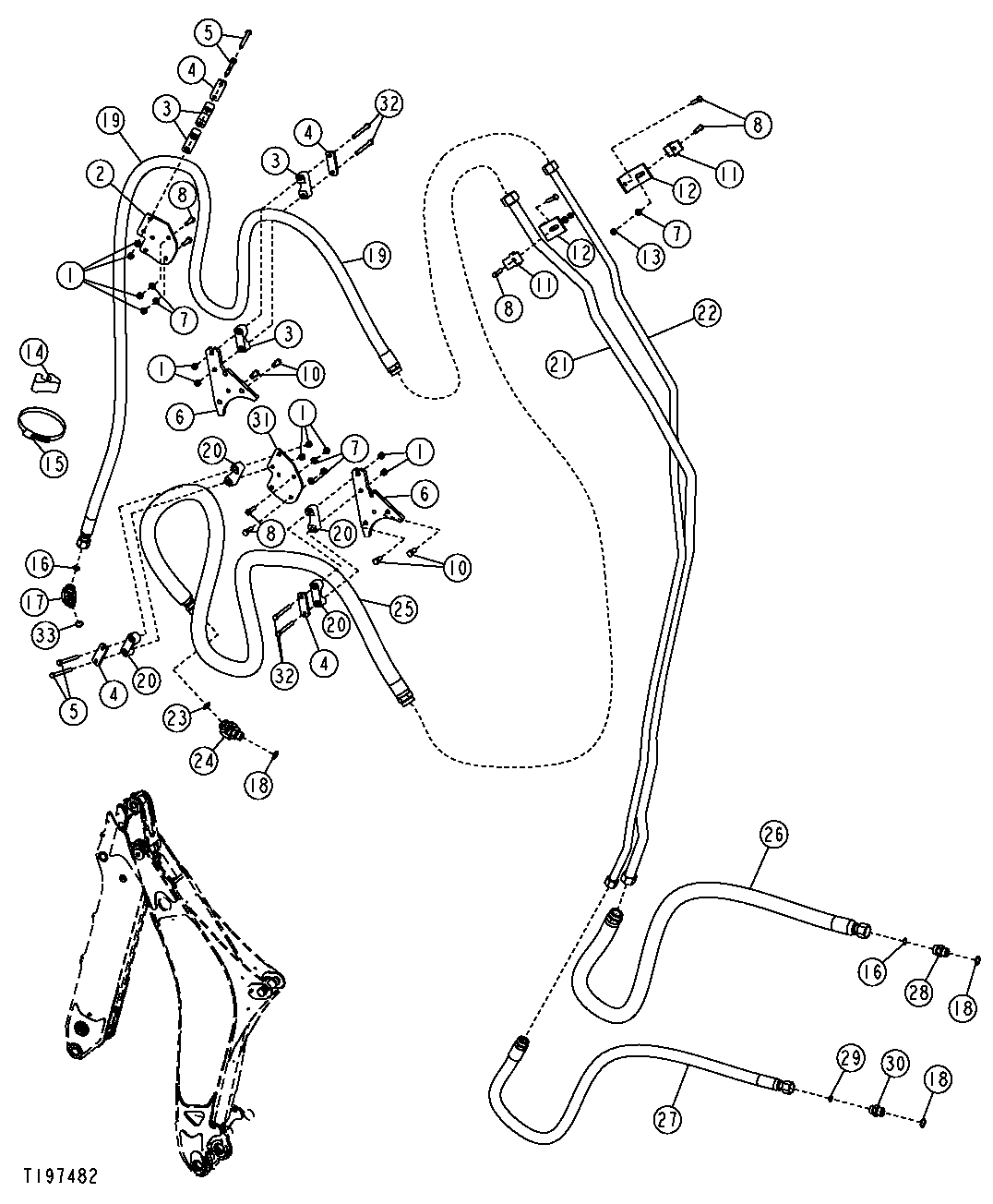 Bucket Cylinder Hydraulic Hoses and Oil Lines (Extendable Dipperstick)