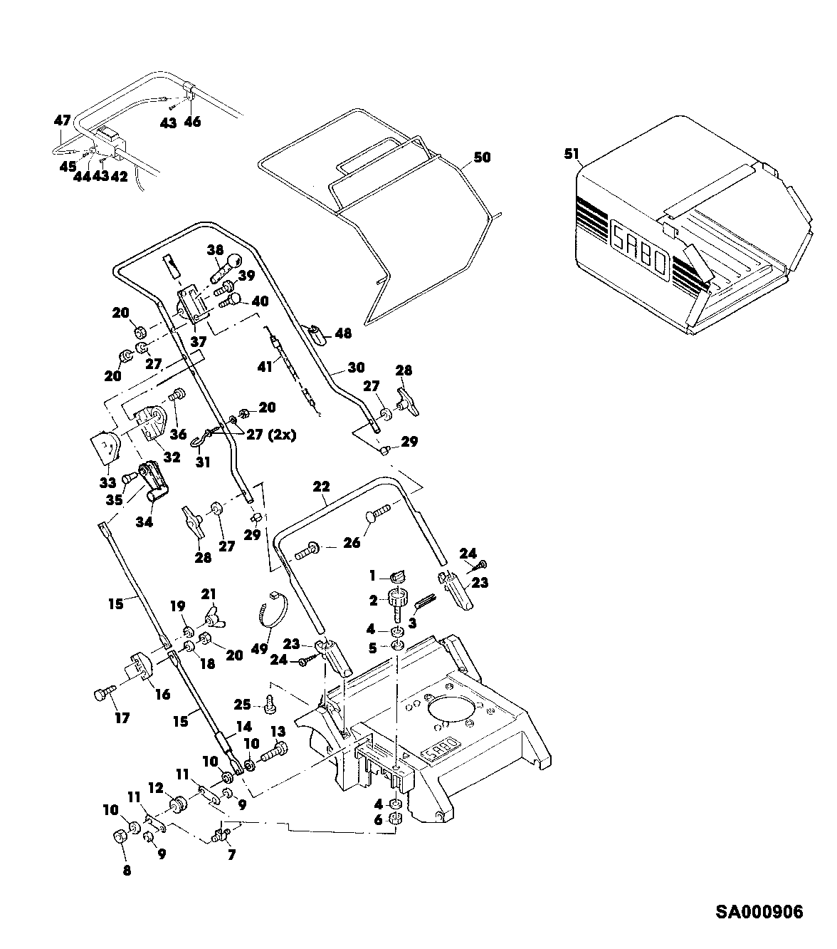 HANDLE, STARTER CONTROL, SHIFT LINKAGE, GRASS COLLECTOR