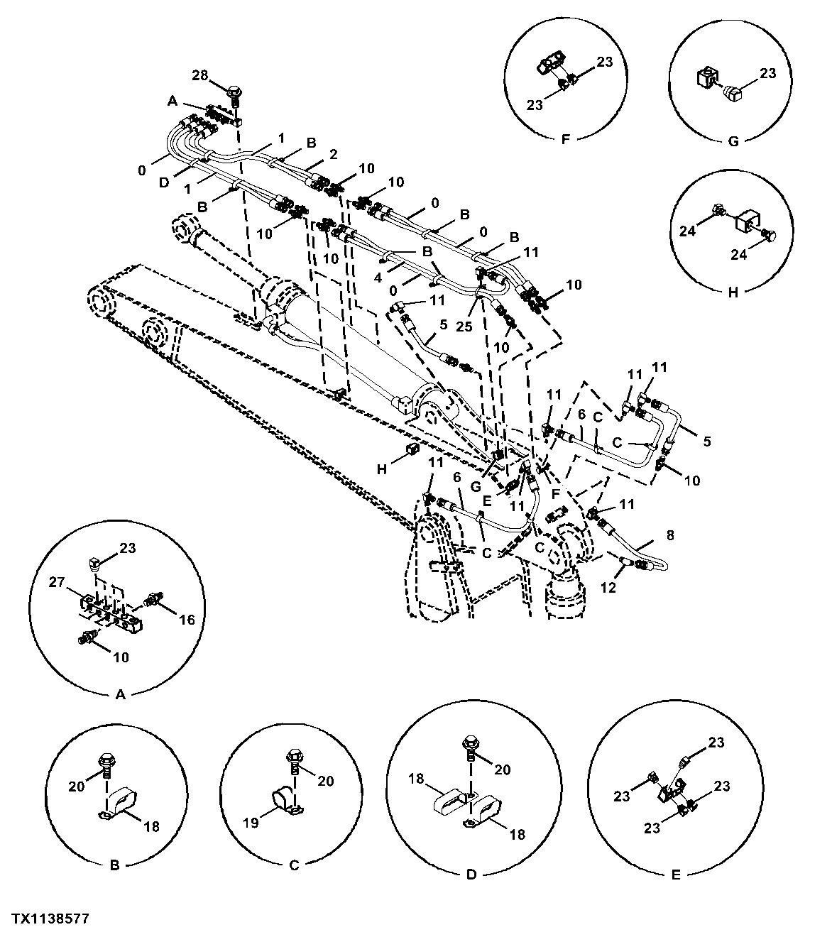 Lubricate Lines for Heavy Duty Arm 3.4 M (11 Ft 2 in.)