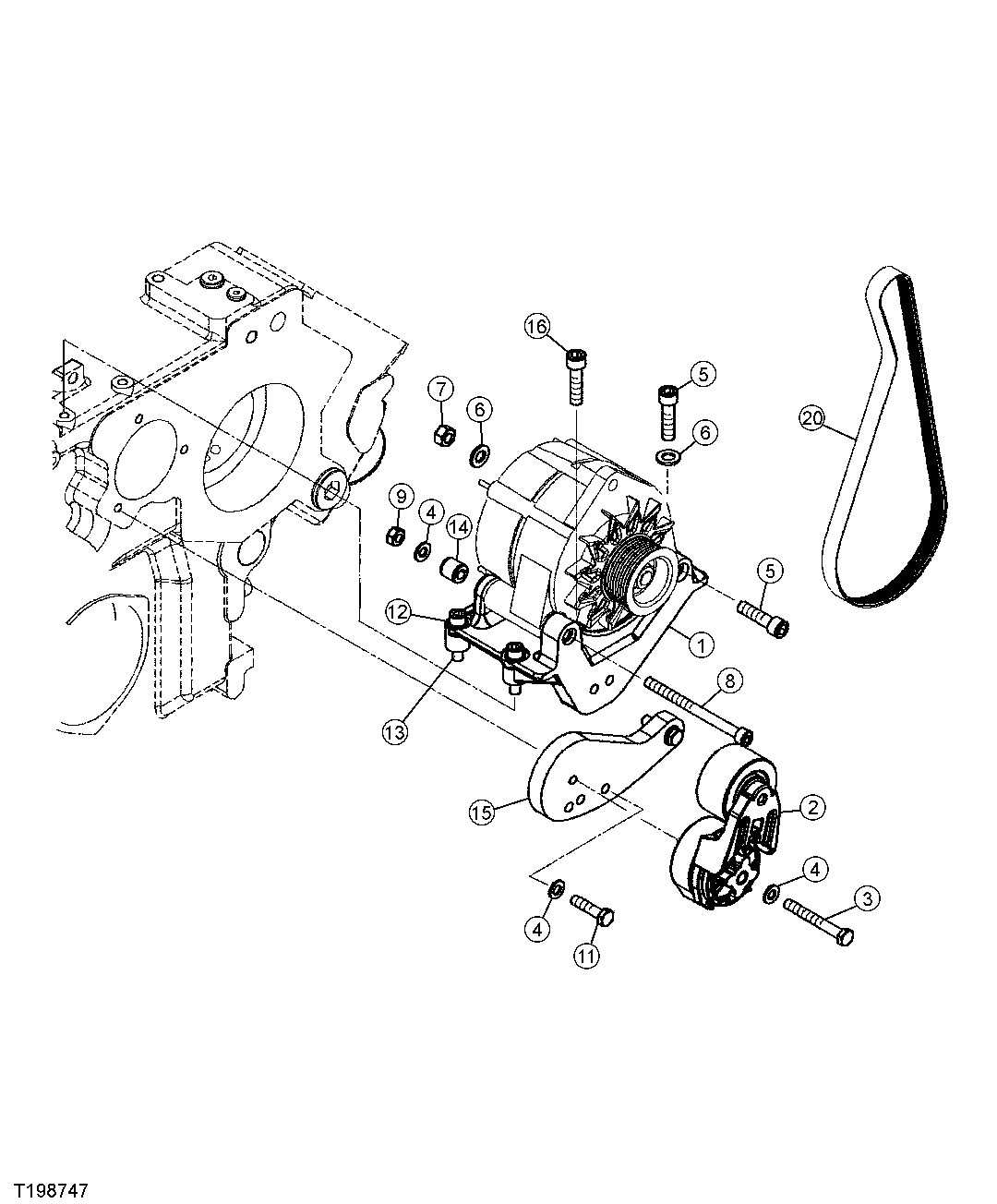 Alternator Mounting Bracket, Belt Tensioner, And Drive Belt (007061 - )