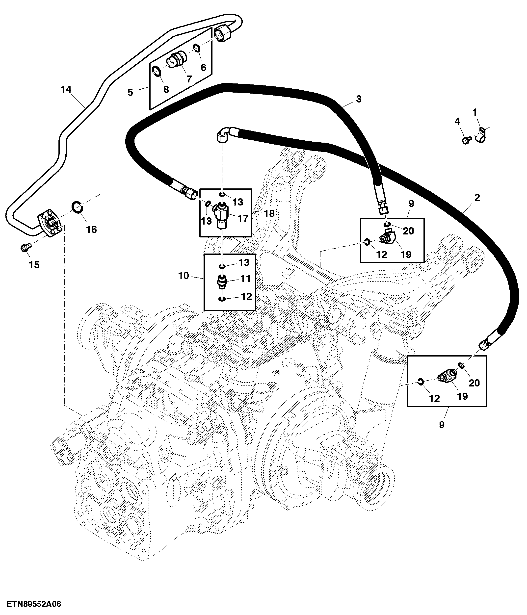 Oil Line, Electro-Hydraulic Hitch Valve, Cab