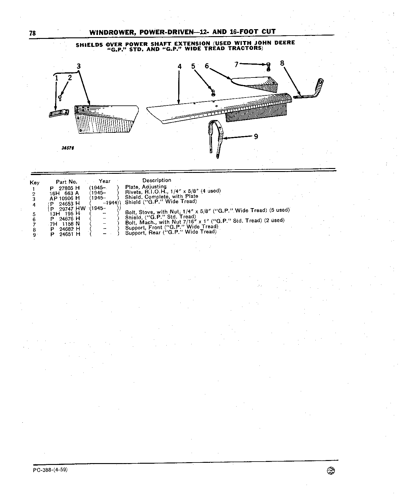 Shields, Powershaft Extension (Used with John Deere "G.P." Std. and Wide-Tread T