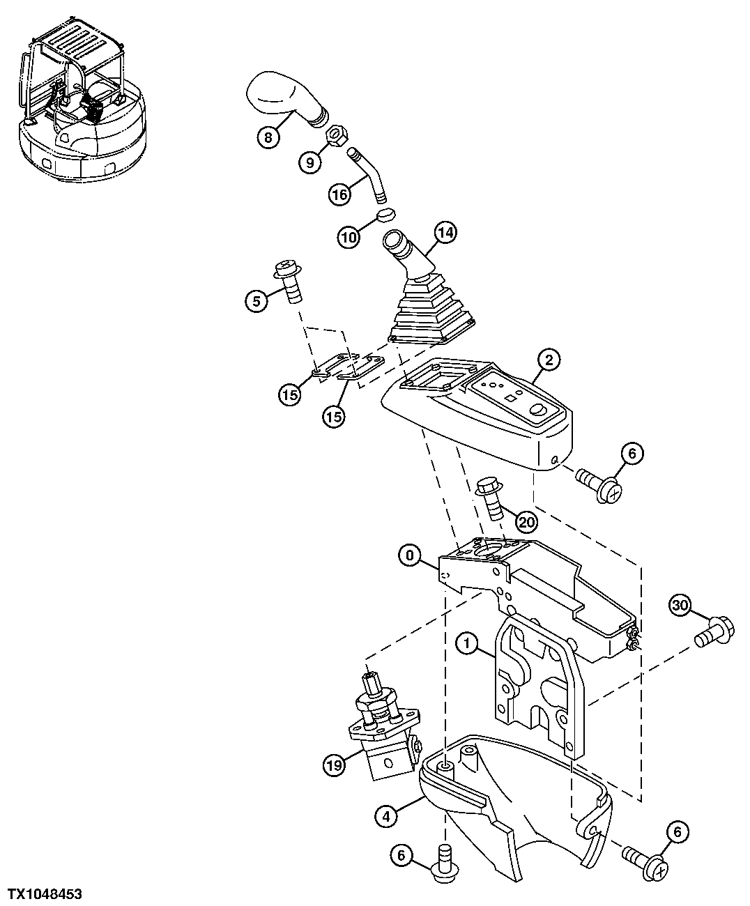 RIGHT CONSOLE AND PILOT CONTROL LEVER (BUCKET AND DIG)
