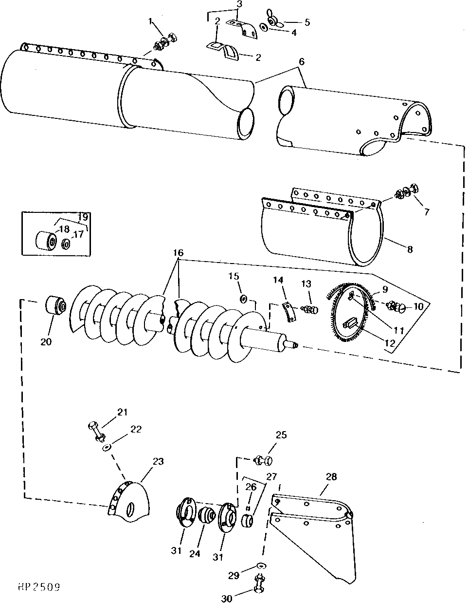 Horizontal Unloading Auger and Housing, 14 ft and 17 ft