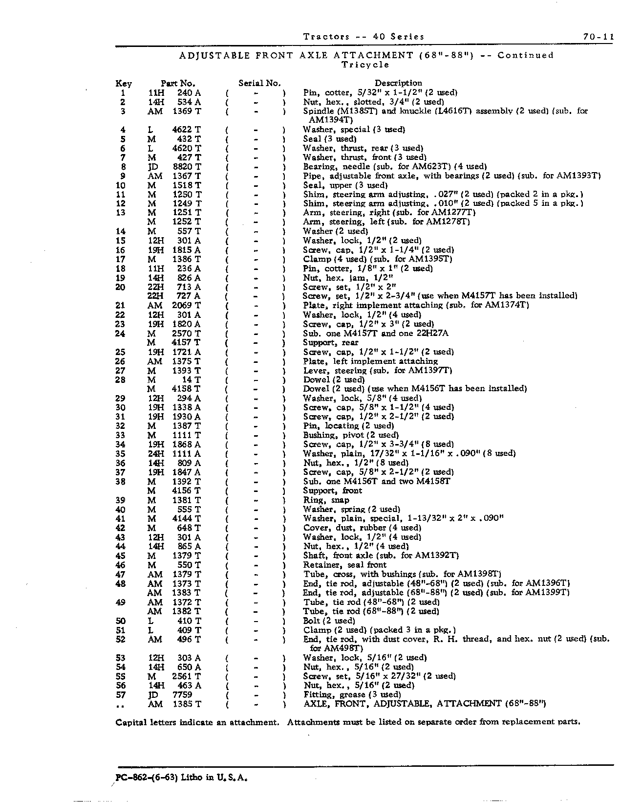 Adjustable front axle (T) (Continued)