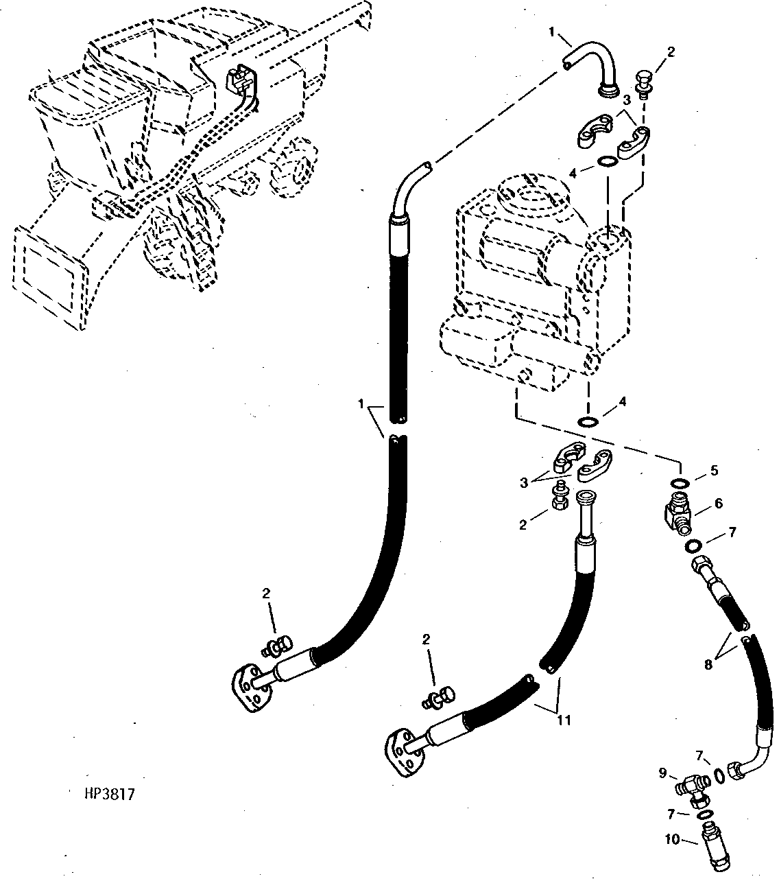 Hydrostatic Drive Hoses, Upper, 4WD (655101 - )