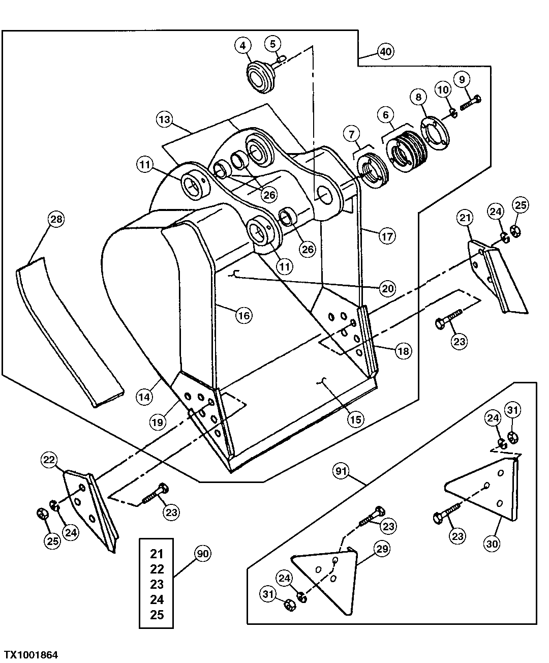 General Purpose Bucket For Use w/ Short Arm (Also Order Bucket Teeth)