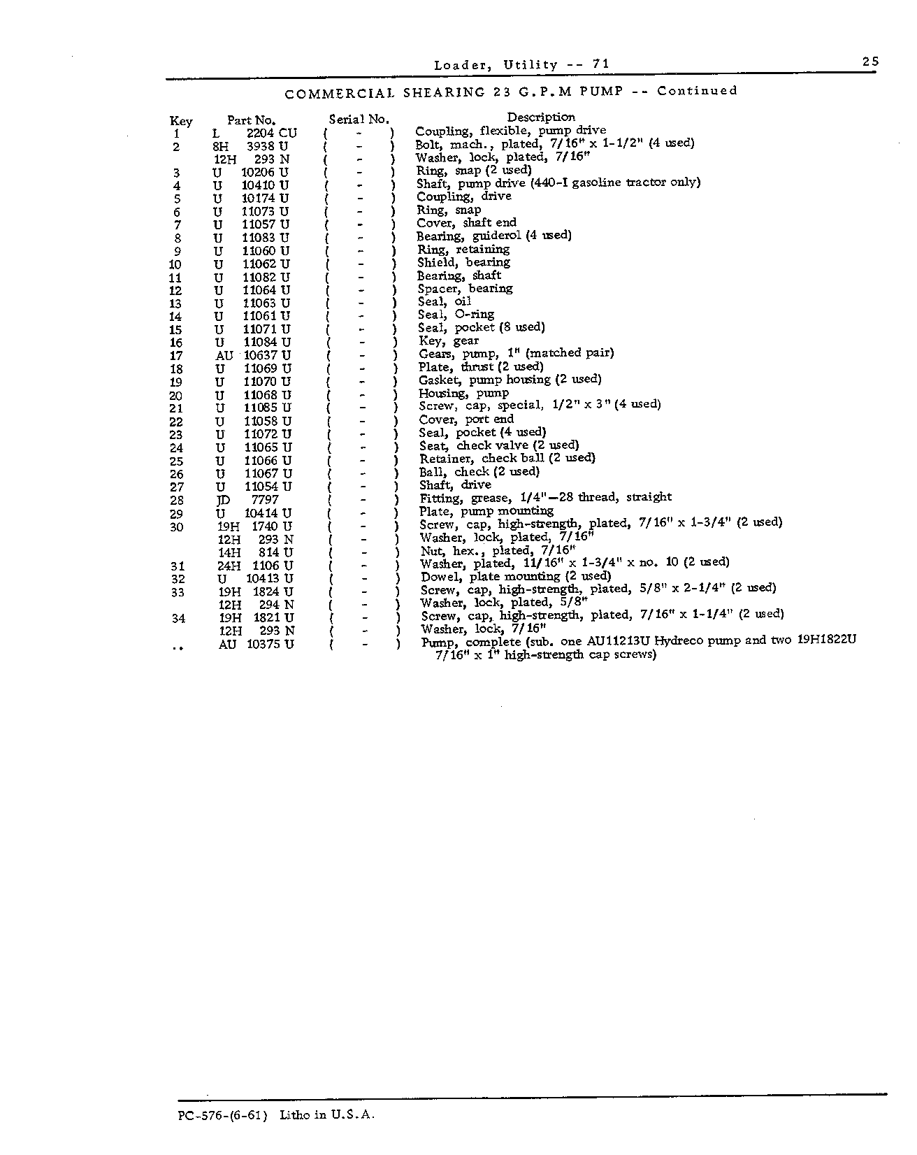 Commercial Sheraing 23 G.P.M. Pump (Continued)