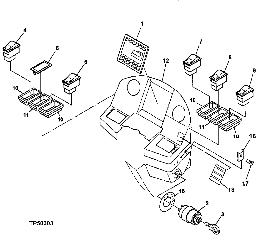 INSTRUMENT PANEL, IGNITION SWITCH, LIGHT SWITCHES AND PARK BRAKE SWITCH