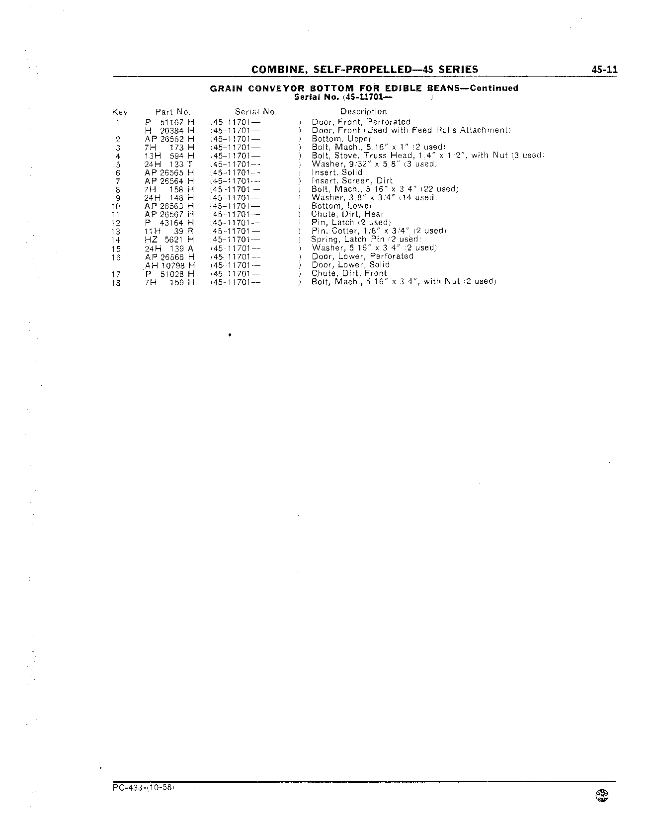 Bottom, Grain Conveyor (Continued)