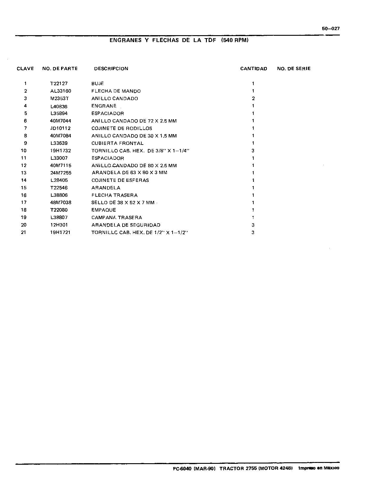 Engranes y Flechas de la TDF (540 RPM)